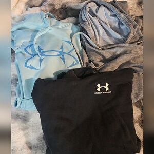 Under Armour Trio: Light Blue, Gray, Black Hoodies